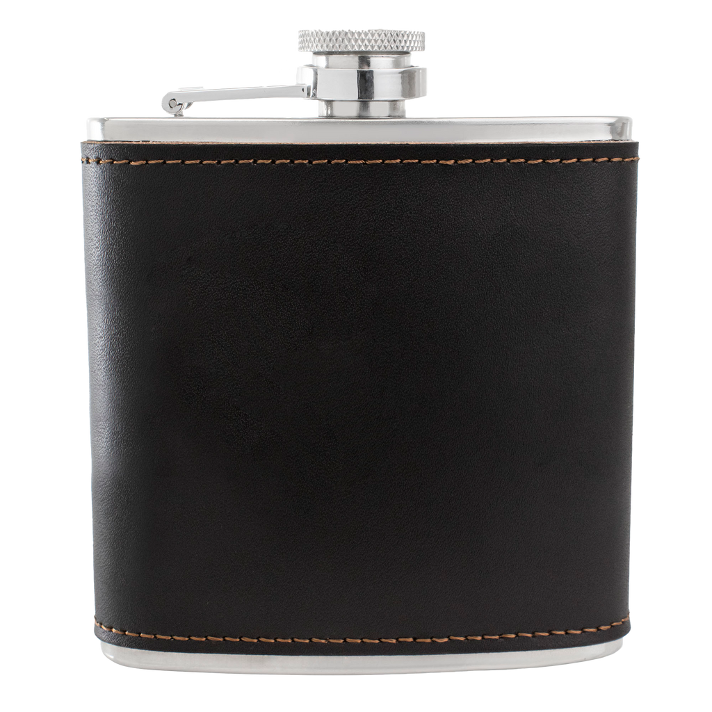 Metal 6oz Hip Flask With Leather Band